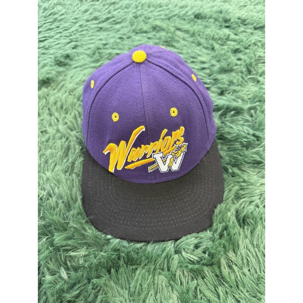 Vintage DeLONG Warriors Purple Black Yellow Snapback Baseball Cap Hat Size S